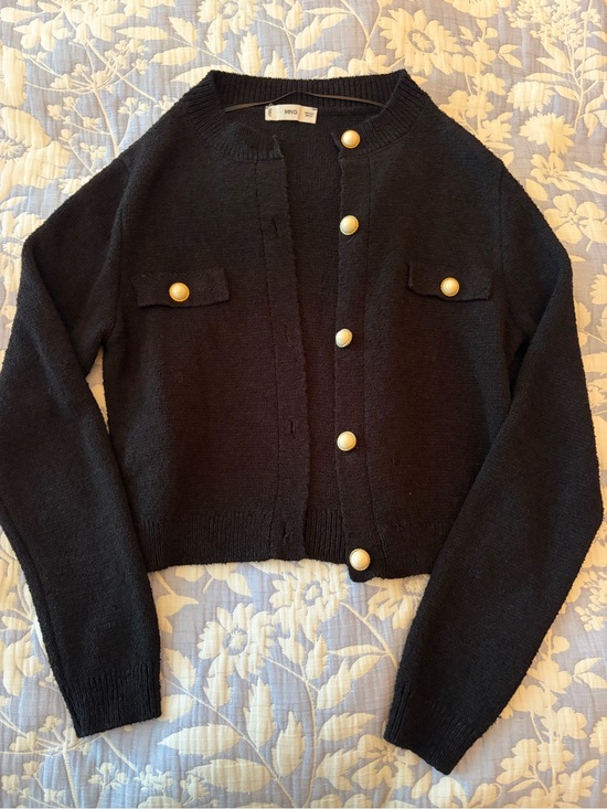 Mango Sweaters - Mango Black Knit Cardigan with Gold Buttons